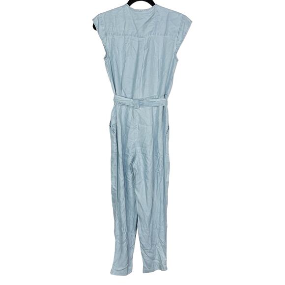 Reistor XSmall Blue Denim Evening Chai Jumpsuit Hidden Button Pockets Tencel - Picture 2 of 15